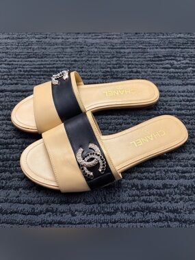 Vintage Chanel 23C Logo Embellished Mule Slide Sandals